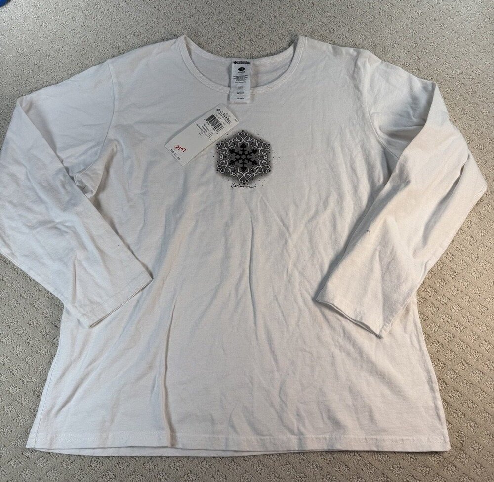 NWT Sportswear Columbia Company T-Shirt Snowflake L/S Tee Womens White Size 1X